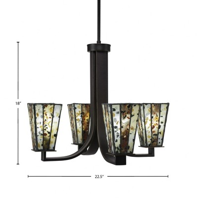 Toltec Lighting Apollo 4 - Light Chandelier in  Dark Granite with 5" Square Fiesta Art Glass Shade