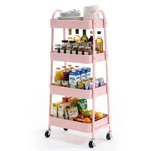 3/4-layer practical mobile trolley, metal movable storage rack, with ...