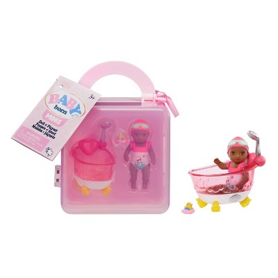 BABY Born Minis Playset - Doll with Brown Eyes, Bathtub & Rubber Duck Accessory