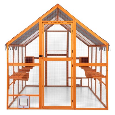 AZL1 Life Concept Pet Crates and Houses Large Outdoor Cat Enclosure with Multi Level Platforms Sun Shade, Orange, 108.26"*68.31"*59.84"