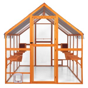 AZL1 Life Concept Pet Crates and Houses Large Outdoor Cat Enclosure with Multi Level Platforms Sun Shade, Orange, 108.26"*68.31"*59.84" - 1 of 4