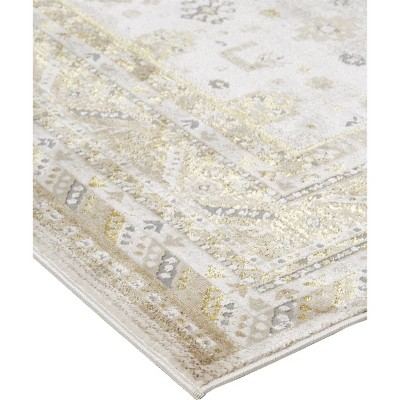 Aura Gold and Ivory Rectangular Synthetic Area Rug 6.7x9.6