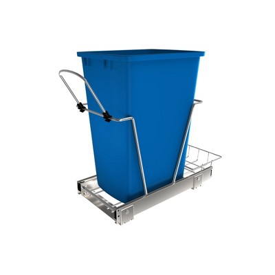 Rev-A-Shelf RV-12KD-22C-S Single 35 Quart Sliding Pull Out Waste Container Garbage Trash Recycling Bin for Kitchen Cabinets, Blue