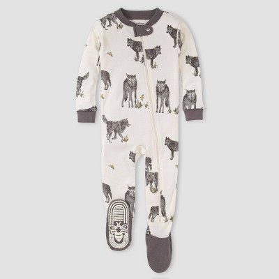 Burt's Bees Baby® Baby Boys' Howling Wolf Organic Cotton Footed Pajama - Charcoal Gray 3-6M