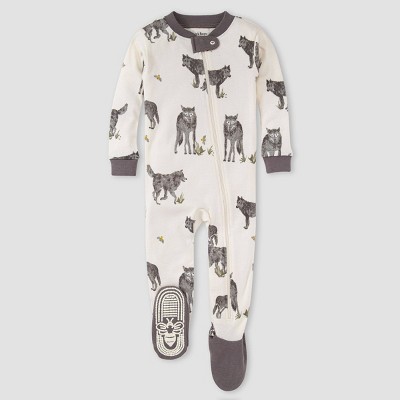 Image of Burt's Bees Baby® Baby Boys' Howling Wolf Organic Cotton Footed Pajama - Charcoal Gray 12M