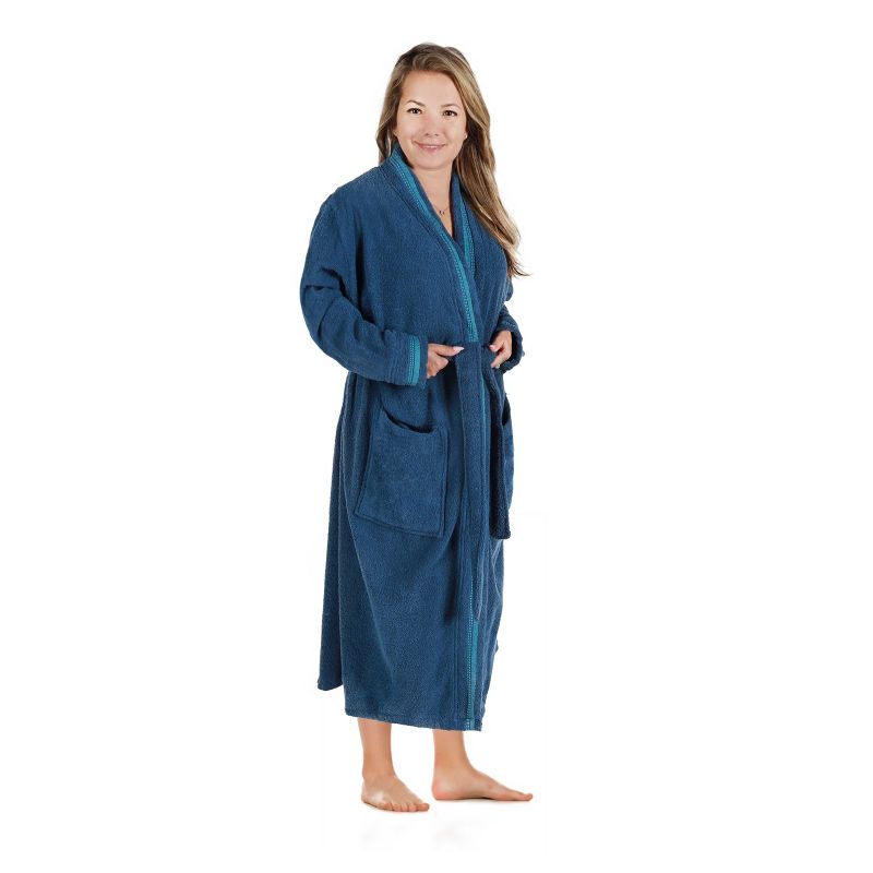 All-Season Unisex Cotton Terry Lounge Bathrobe with Embroidery by Blue Nile Mills, 5 of 10