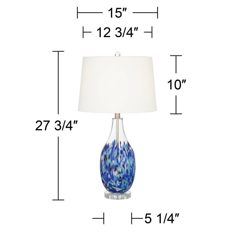 360 Lighting Marnie Modern Coastal Table Lamp 28" Tall Blue Art Glass White Fabric Drum Shade for Bedroom Living Room Bedside Nightstand Office House, 4 of 10