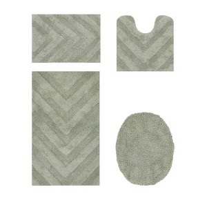 Hugo 4-Piece Bath Rug Set 100% Premium Cotton Tufted Chevron Pattern Bathmats for Bathroom, Super Soft Absorbent Machine Washable - 1 of 4