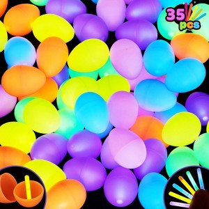 Joyfy 35 Pcs Easter Eggs with 35 Mini Glow Sticks, Glow-in-The-Dark Basket Stuffers for Easter Egg Hunt Party Favors and Classroom Prize Supplies - 1 of 4