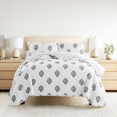 Becky Cameron Quilted Coverlet Set – Ultra-Soft Lightweight Bedding in Stamped Bloom Pattern by Becky Cameron, Stamped Bloom Dusk Blue, King/California King — фото 4