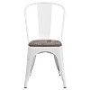 Merrick Lane Series Dining Chair - Blue Metal Frame - Textured Wooden Seat - Slatted, Curved Back - 4 of 4