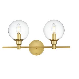 Elegant Lighting Jaelynn 2 light Brass and Clear Bath Sconce - 1 of 4