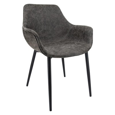 LeisureMod Markley Leather Dining Chair with Black Metal Legs