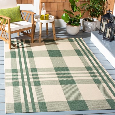 Green and Beige Square Synthetic Indoor/Outdoor Rug