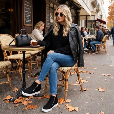 Женские кроссовки CUSHIONAIRE Hart Womens Casual Shoes with Dual Zippers- Lightweight Hidden Wedge Fashion Sneakers for Women, Black 5 — фото 5