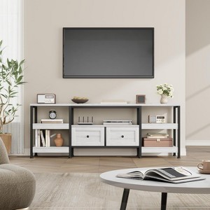 Industrial TV Stand with 2 Drawers, Entertainment Center, Rustic Media Console with Storage Shelves, Open Design & Metal Frame - 1 of 4