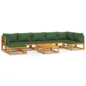 vidaXL Patio Furniture Set 8 Piece Sectional Sofa with Green Cushions, Solid Acacia Wood, Modular Design for Garden, Patio, or Deck - Includes Table - 1 of 4