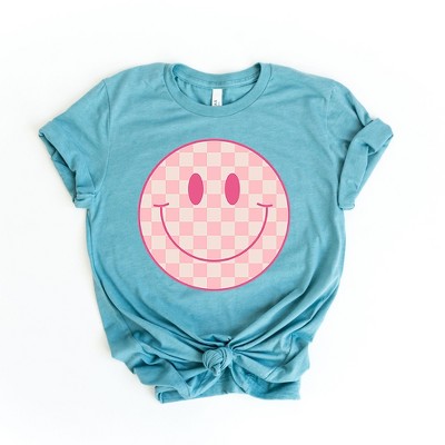 Simply Sage Market Women's Pink Checker Smiley Face Short Sleeve Graphic Tee