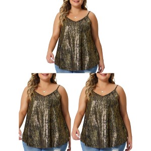 Agnes Orinda Women's Plus Size V Neck Spaghetti Strap Glitter Metallic Concert Party Packs Camisoles - 1 of 4