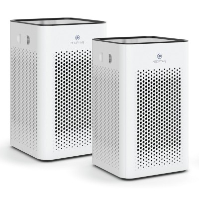 Medify Air MA-25-W2 Table Top Portable Air Cleaner Purifier Machine w/ True HEPA Filter, 3 Speeds, and 500 Sq Ft Coverage, White, 2 Pack