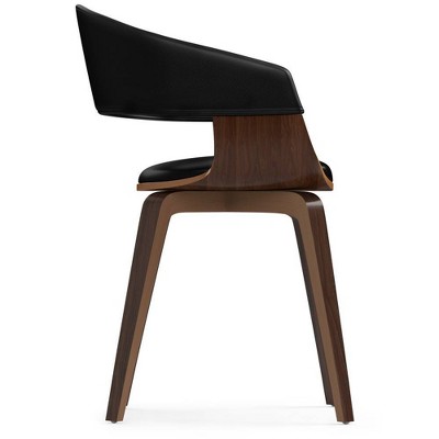 Black Faux Leather and Walnut Bentwood Dining Chair