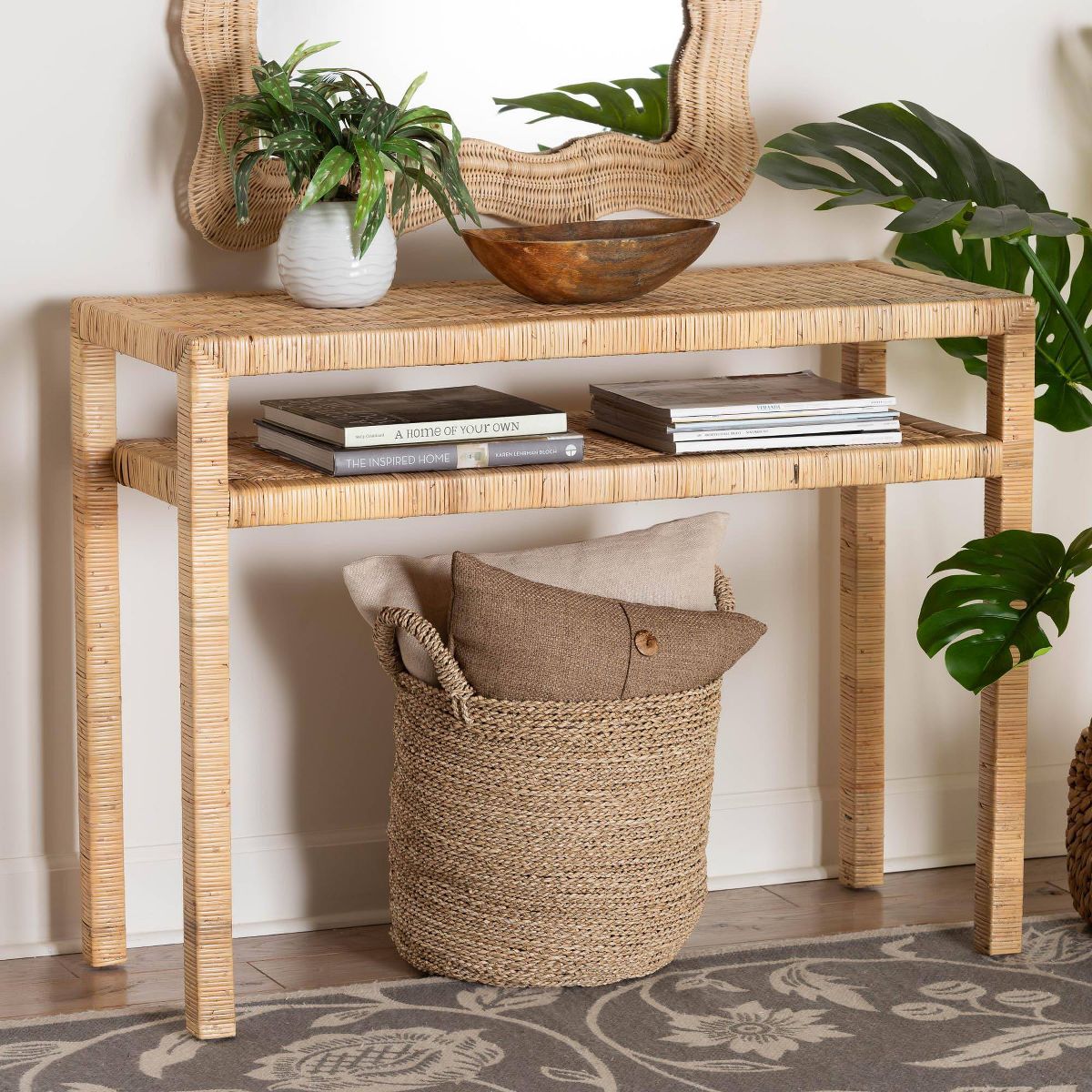 bali & pari Kalimantan Rattan and Acacia Wood Console Table Light Honey - thumbnail 3