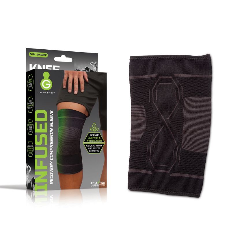 Green Drop Knee Compression Sleeve - Infused Brace, HSA/FSA approved, 1 of 9