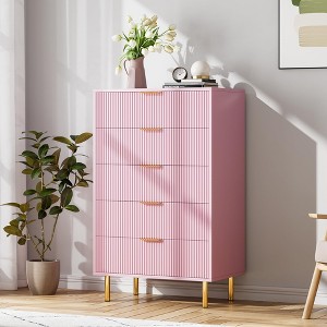 5 Drawer Dresser for Bedroom,Modern Pink Dresser with Gold Handle and Large Drawer - 1 of 4