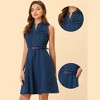 Allegra K Women's Denim Sleeveless V Neck Belted Fit And Flare Shirt Dress - 2 of 4
