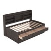 NicBex Twin Size Platform Bed Modern Pine Bed Frame with Trundle, Open Storage Bookshelves and 3 Drawers for Bedroom, No Box Spring Required, Brown - 4 of 4