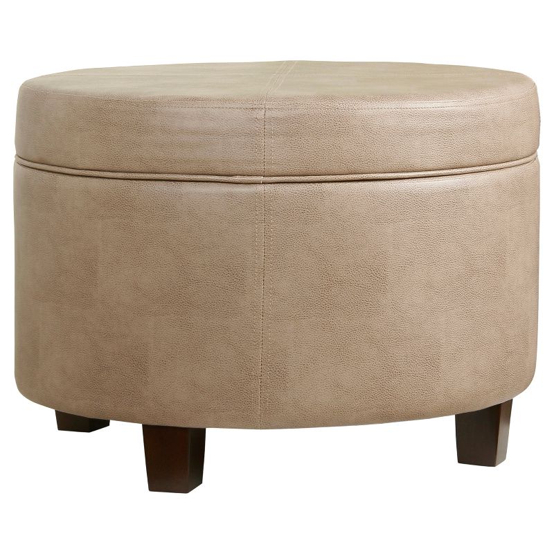 Round Faux Leather Ottoman Taupe - HomePop, 3 of 7