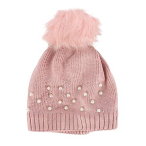 G&S Originals Women's Knit Winter Beanie with Synthetic Fur Pom and Rhinestones - 1 of 4
