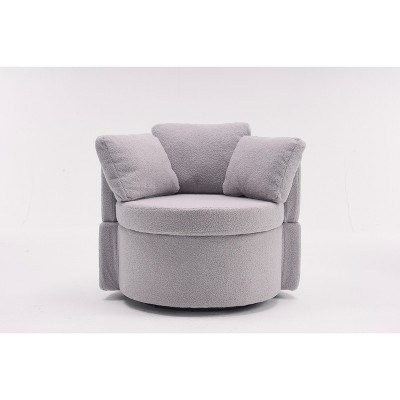 Vynxaria 31.5 Inch Beige Teddy Fabric Rotating Storage Accent Chairs with Back Cushions, 360' Degree Swivel,Ideal for Bedroom and Living Room