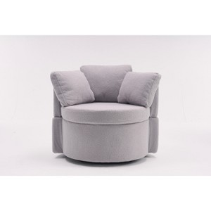 Vynxaria 31.5 Inch Beige Teddy Fabric Rotating Storage Accent Chairs with Back Cushions, 360' Degree Swivel,Ideal for Bedroom and Living Room - 1 of 4