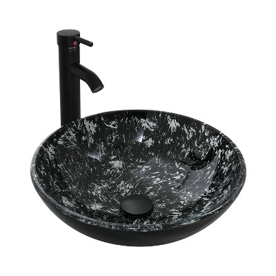 ELECWISH Bathroom Artistic Tempered Glass Vessel Sink with Faucet and Pop-up Drain