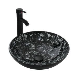ELECWISH Bathroom Artistic Tempered Glass Vessel Sink with Faucet and Pop-up Drain - 1 of 4