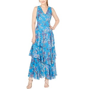 I.N.C International Concepts Womens Maxi Floral Ruffled Asymmetrical Dress, Blue, 6 - 1 of 1
