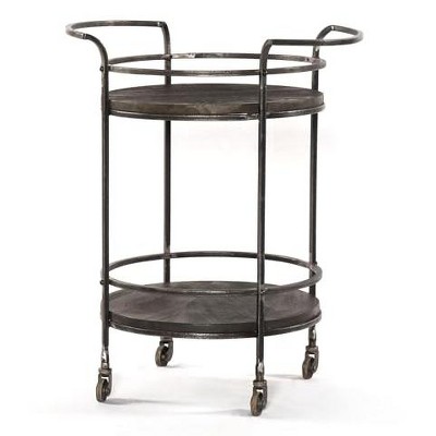 Moti Onyx Glen Solid Wood Bar Cart with Iron Frame in Gray