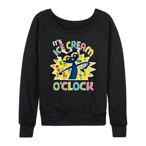 Women's - Pete the Cat - Icecream Oclock Lightweight French Terry Wide Neck Long Sleeve Shirt - 1 of 4