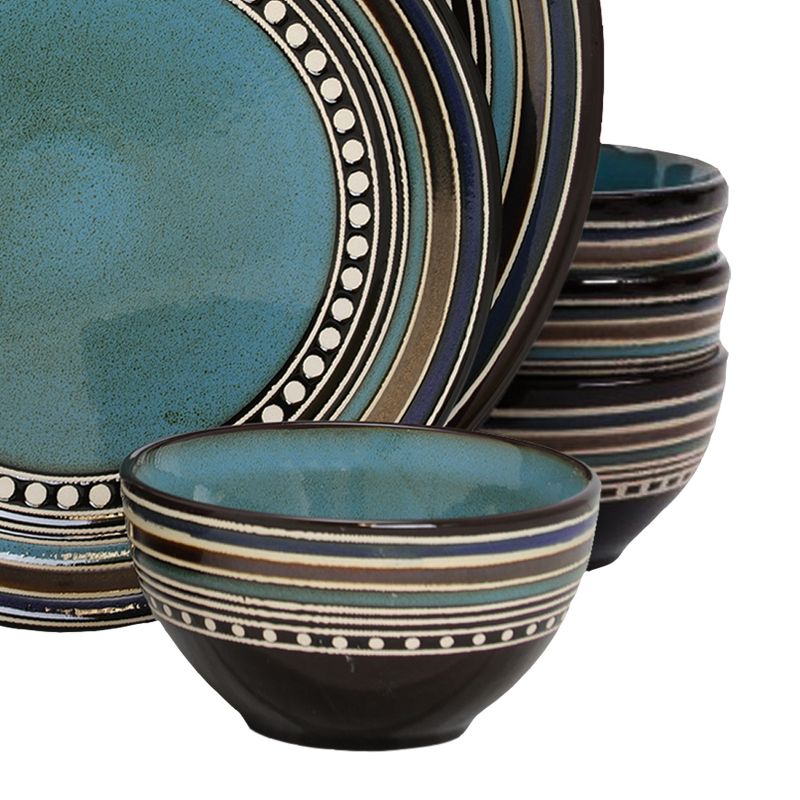 Gibson 16 Piece Double Bowl Dinnerware Set - Blue, 3 of 7
