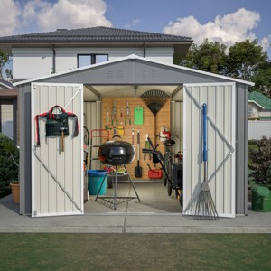 Backyard Storage Shed, 10x10 FT Storage Shed, Storage Storage with Lockable Doors and Updated Frame Structure, Large Metal Shed-Coolbibila - 1 of 4