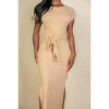 Slickblue Women's Casual Midi Dress, Tie Front with Side Slit, Short Sleeve Jersey, Black/Taupe/Olive, Size S-L - 3 of 4