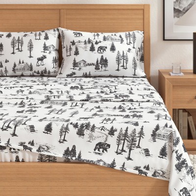 Twin Gray Cotton Flannel Lodge Print Sheet Set