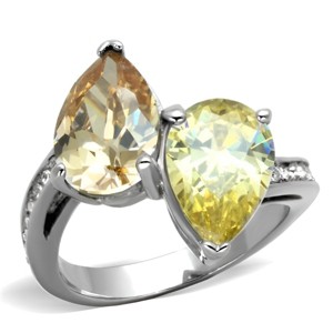 Slickblue Women’s Polished Stainless Steel Ring, Dual Pear-Shaped CZ in Yellow and Brown, Modern Look,Sizes 5-10 - 1 of 4