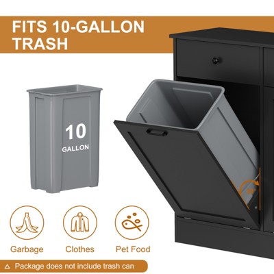 Wooden Tilt Out Trash Can Cabinet, 20 Gallon Hidden Garbage Can Cabinet with Deodorizing Function, Double Laundry Cabinet with 2 Drawers