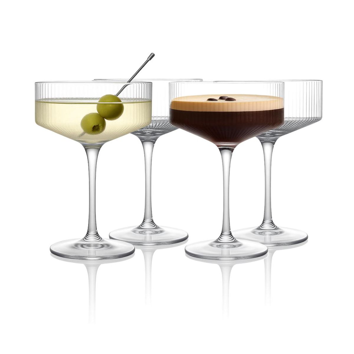 Clear Ribbed Martini Coupe Glasses 9.5oz