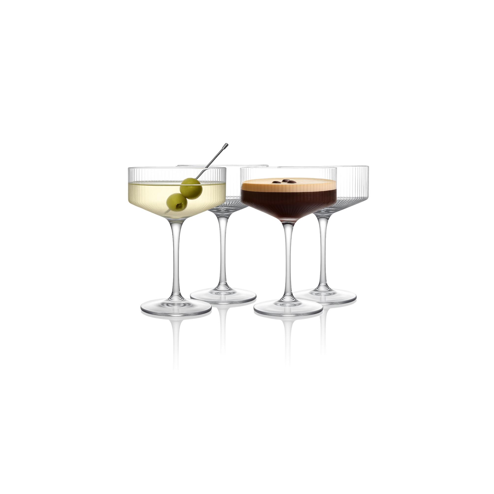 LEMONSODA Clear Ribbed Martini Coupe Glass - 9.5oz 4 Piece Set