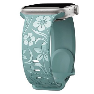 HTUTWOO Floral Engraved Apple Watch Band, Silicone Glossy Wildflower Strap 38/40/41/42/44/45/49mm for iWatch Series 10 9 8 7 6 5 4 3 2 1 SE Ultra - 1 of 4