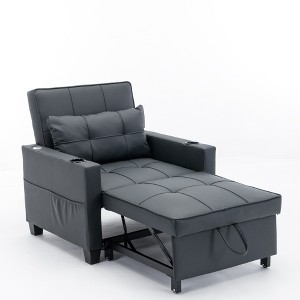 Futon Convertible Pull-Out Armchair Bed with 3-in-1 Function, USB Ports, Adjustable Backrest and Built-in Cup Holders - 1 of 4