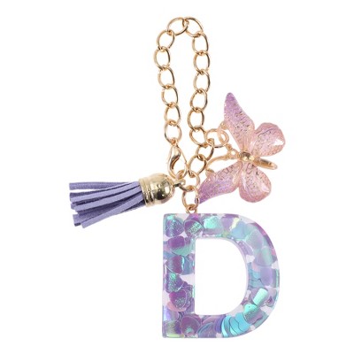 Unique Bargains Heart Sequin Letter S Butterfly Tassel Cup Pendant Purple 1 Pc